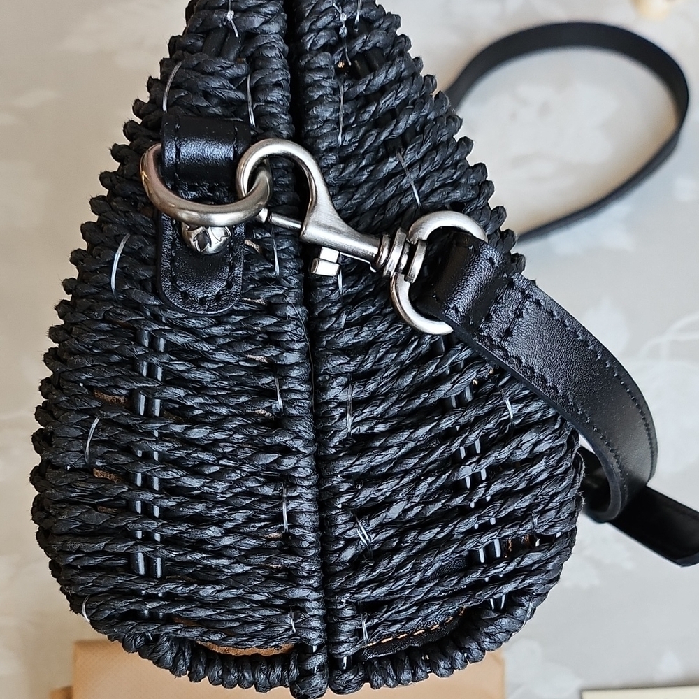 Patricia Nash Black Straw Shoulder Bag with Leather Accents - Picture 6 of 9
